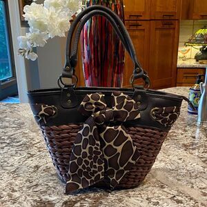 Stylish Brown and‎ Black Woven Handbag
